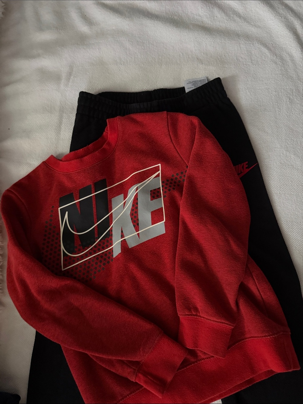 Nike Kids Red Crew Sweatshirt with Black Joggers